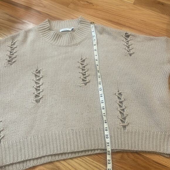 Lush Oversized Distressed Light Tan Pullover Sweater - L - Picture 3 of 7